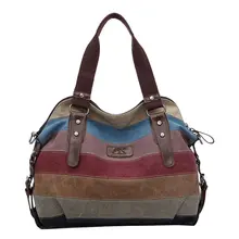 Famous Brand Mujeres Bolso de la Lona Bolsa de Mensajero Del Hombro Crossbody Bolsa de Remiendo de la Raya de Cuero Tote bolsa de Compras mujer Li532