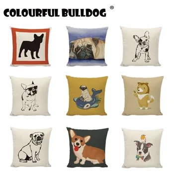 

Cushion Cover Popular Sketch Watercolor Bull Dog Pugs Golden Hair Teddy Animal Sofa Decor Seat Bedroom Wedding Throw Pillow Case