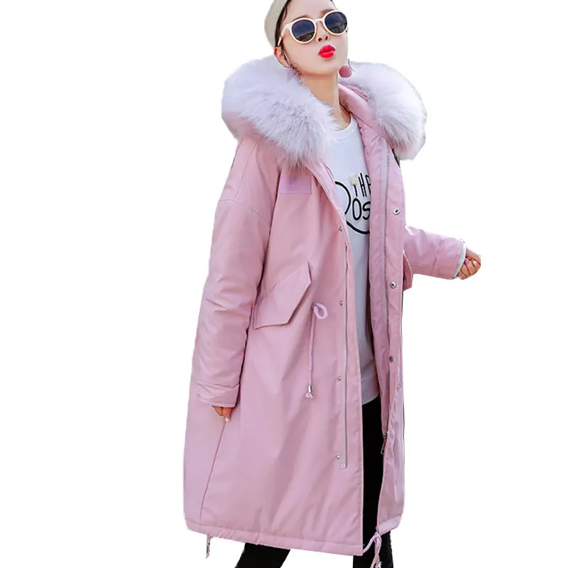Высокое качество зимние длинные парки женские хлопковые куртки теплая верхняя одежда зимние пальто женский большой меховой воротник с капюшоном пуховик 673