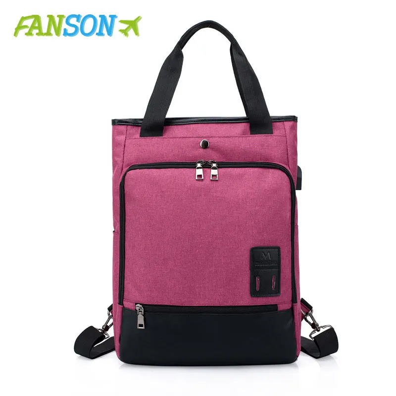FANSON рюкзак для пары 14 дюймов Сумка для ноутбука тонкая многофункциональная Водонепроницаемая USB зарядка повседневный рюкзак для мужчин и женщин - Цвет: Ярко-розовый