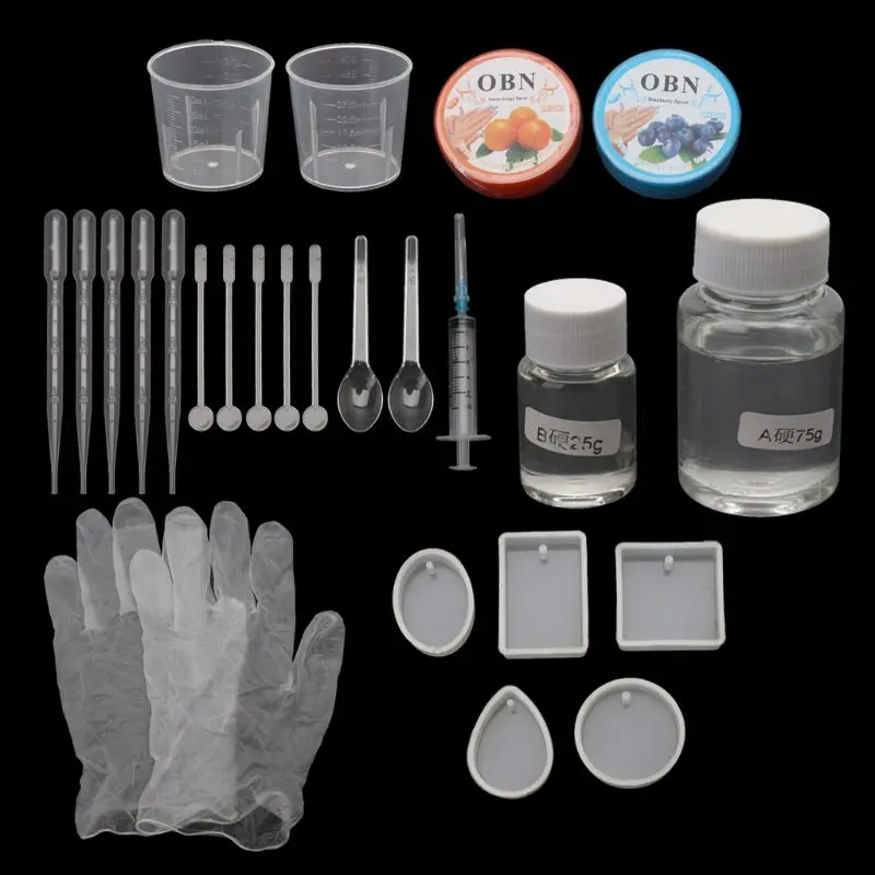 

DIY Epoxy Resin Pendant Molds Necessary Jewelry Making Tool Kit Resin With Silicone Molds AB Glue Measure Cups