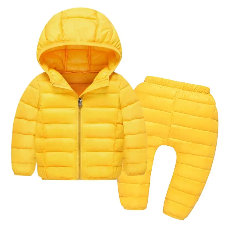 Зимняя детская одежда комплект для мальчиков и девочек, детский лыжный костюм, комбинезоны, пальто для маленьких девочек теплый зимний костюм, куртки+ комбинезоны 2 шт./компл - Цвет: Цвет: желтый