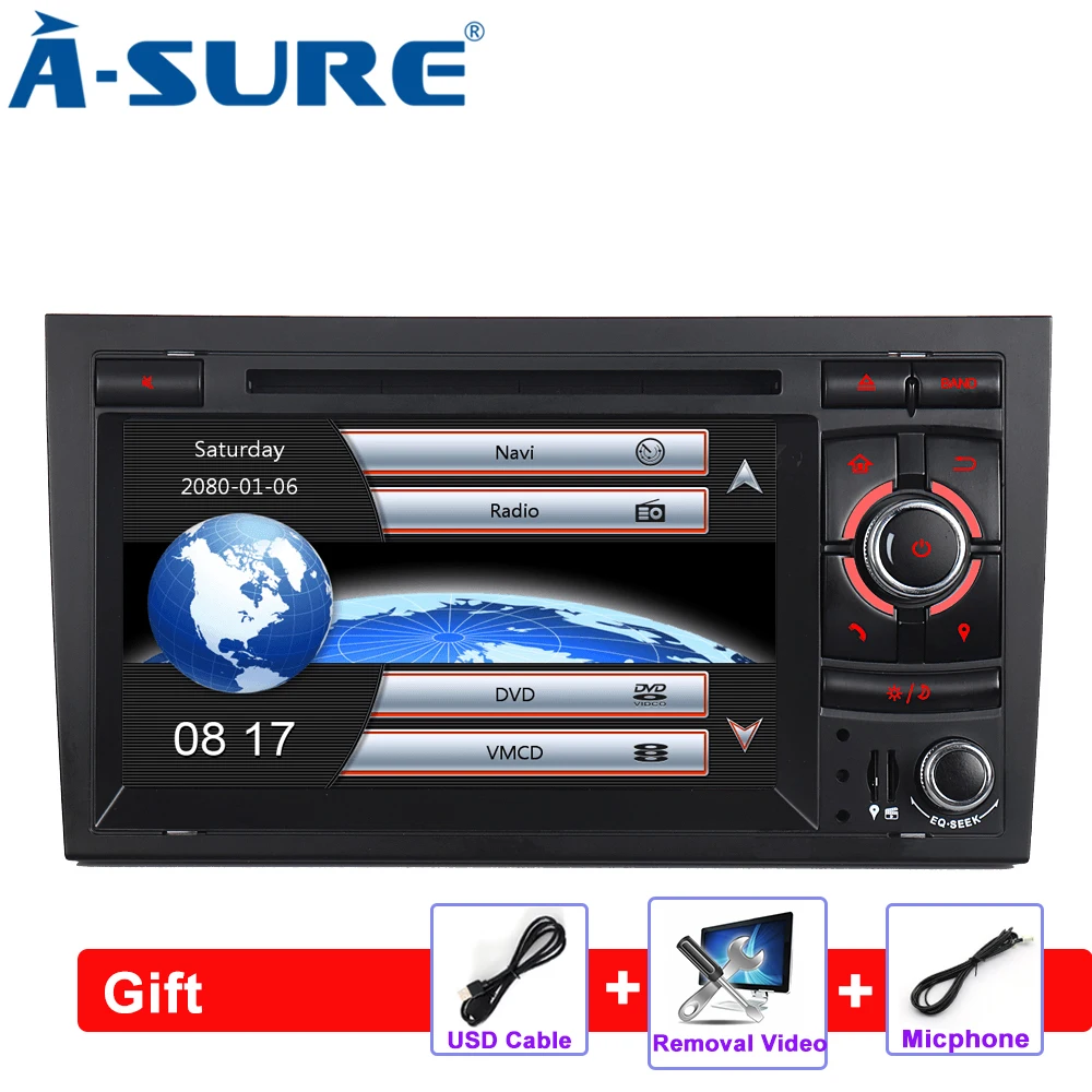 

A-Sure 7'' Din Car Auto Radio GPS DVD Player Navigation For Audi A4 2002-2007 S4 RS4 With 3G GPS SWC RDS DAB+ USB Port Bluetooth