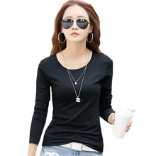 Мода Slim с длинным рукавом Футболки для женщин Демисезонный круглым вырезом Цвет Футболки для девочек Для женщин Повседневное Хлопковый джемер Топы корректирующие re0446