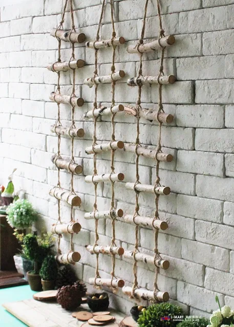 Vintage Home Decor Rural Natural Wooden Hemp Rope Wall Hanging Vintage Home Decor Rural Natural Wooden Hemp Rope Wall Hanging Ancient Ways Stairs Cafe Clothing