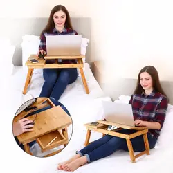 Ноутбук стол Дети Регулируемый 100% бамбук складной завтрак сервировки кровать лоток наклона Топ ящика ТВ ужин