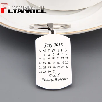 

Customized Stamped Calendar Keychain, Personalized Keyring, Custom Name & Date Key Chains Gifts for Couples Valentine Keepsake