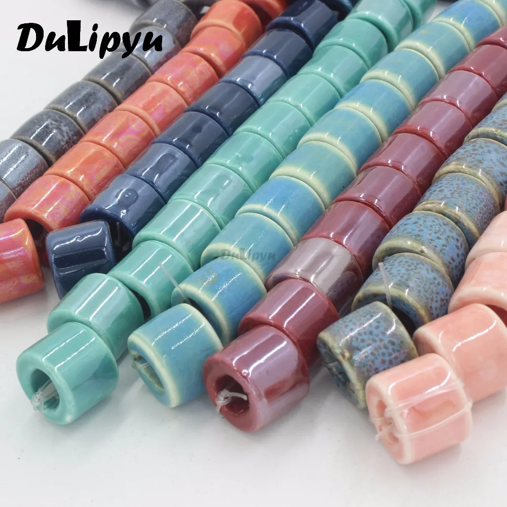 

40pc/lot 14*17mm hole:7*10mm Tube shpae Chinese Ceramic Beads for Necklace Bracelets Diy Spacer Beads yn130