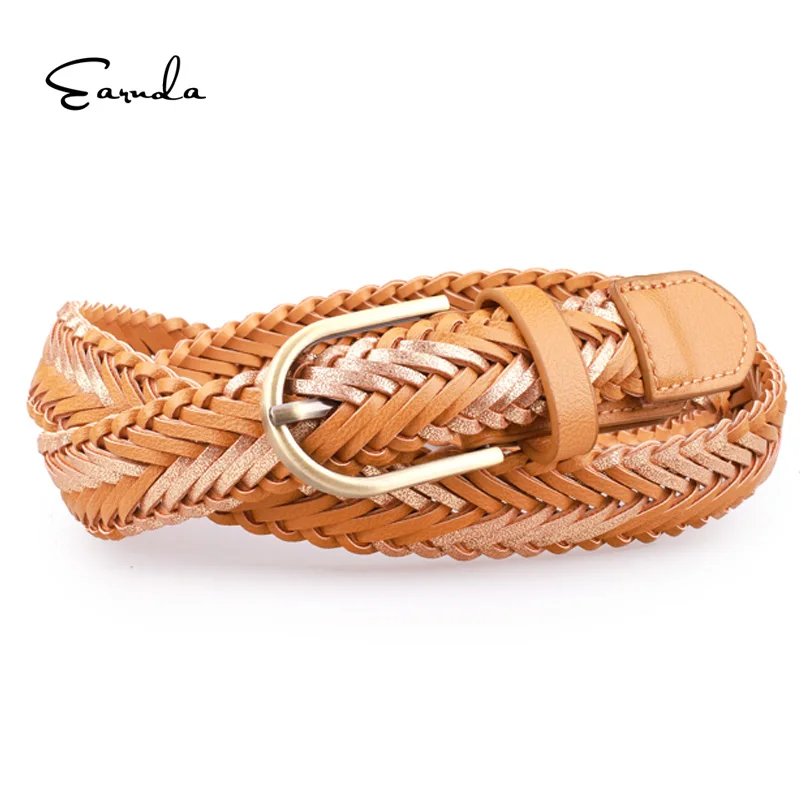 

Earnda New Arrival Fashion Colorful Knitted Belt For Women Retro Pin Buckle Waist Belts Brown Waistband Cinto Feminino