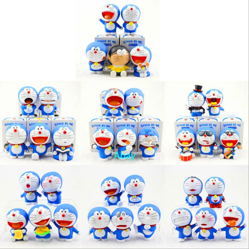 

5Pcs/set Anime Cartoon Doraemon Robot cat Nobita Nobi 7 Colors Decoration Birthday Gift Q Version PVC Action Figure Toy BOX H385