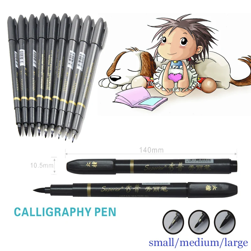 

Sketch pen 3 pcs/Lot Different Size Japan Material Art Marker Calligraphy Brush Pen Set Office Drawing Signature Art Pen