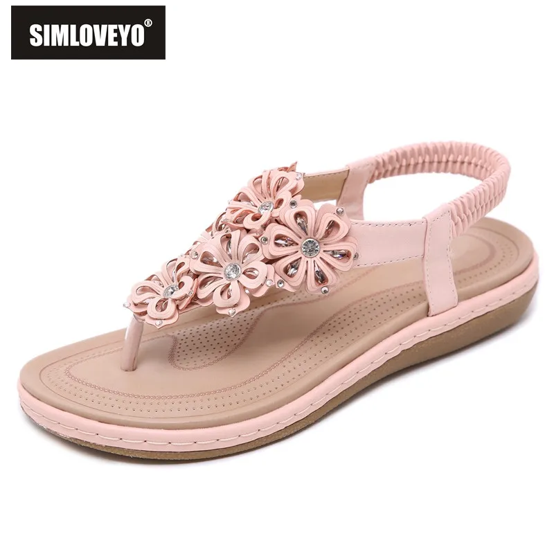 

SIMLOVEYO Women's sandal Flat Slip on Clip toe Flower Elastic band Summer Black Apricot Pink Big size 35-42 Casual Cool B1221