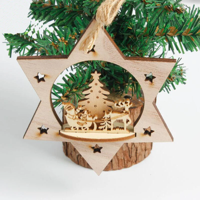 

6pcs/lot New Wooden Christmas Tree Elk Snowman Decoration Pendant Christmas Charm Decor Set Xmas Drop Ornaments Hanging