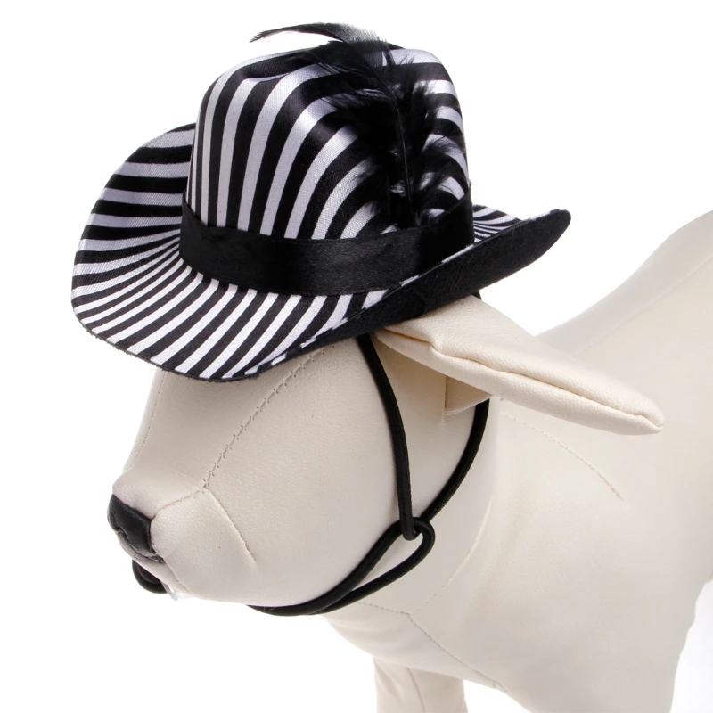 

Hat Cowboy Striped With Feather Dog Cat Puppy Kitty Cap Adjustable Neck Strap For Small Pet Dog Hiking Outdoor Accessories