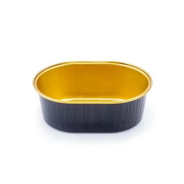 Горячее предложение 10 шт одноразовые алюминиевые формы для выпечки многоцветные крем-брюле десерт овальной формы кекс чашки с крышками торт яйцо инструменты - Цвет: Black-Gold