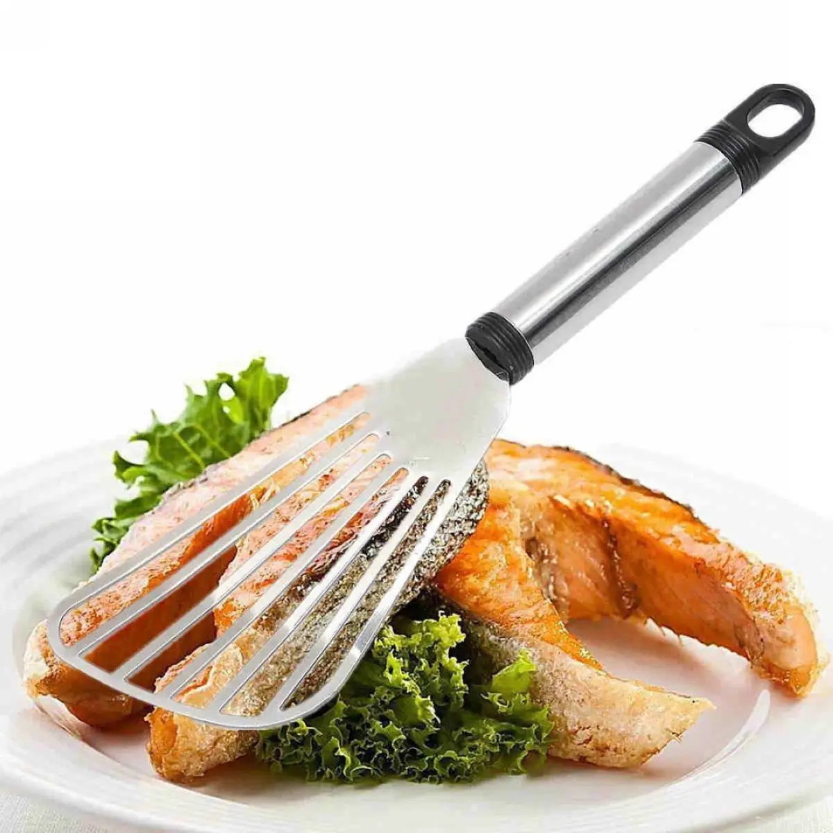 1pc Useful Stainless Steel Flat Fish Slice Frying Spatula Leaky Shovel Kitchen Tool
