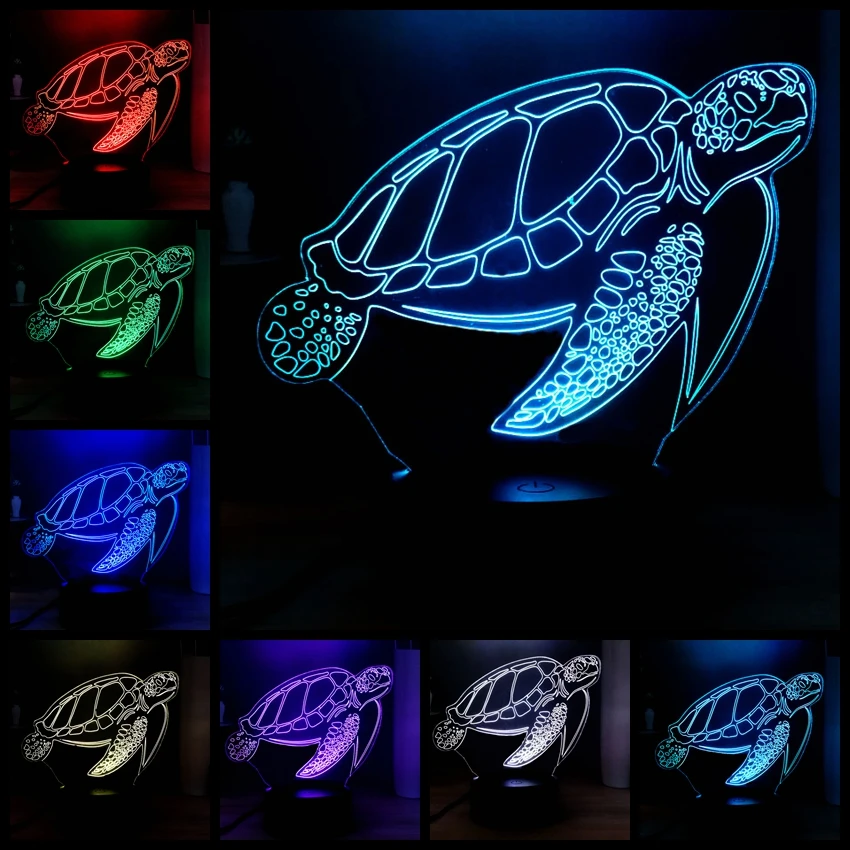 Милый новый морской черепаха 3D светодиодный акриловая панель иллюзия RGB домашний