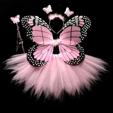 4Pcs Hot Sale Halloween Cosplay Fairy Angel Wings Insect Theme Costume For Kids Girls Butterfly Wings Costume Performance Dress