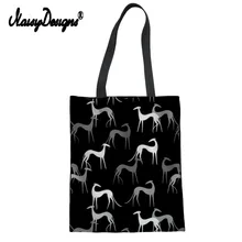 Сумка-тоут с 3D принтом «борзой», холщовая женская сумка для покупок, мультяшная переносная сумка для девочек, сумка через плечо, повседневная сумка через плечо, Черные Животные, Прямая поставка