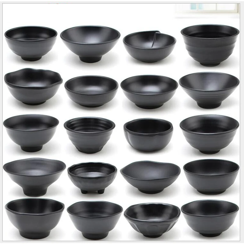 

RSCHEF Japanese Melamine Traditional Chinese Bkack glazed rice soup dinner bowl