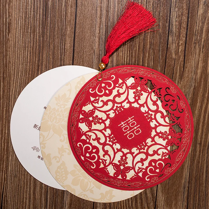 

Red Chinese Style Tassels Bride And Groom Wedding Invitation Cards Original Style Marriage Supplies Party Invitations Card