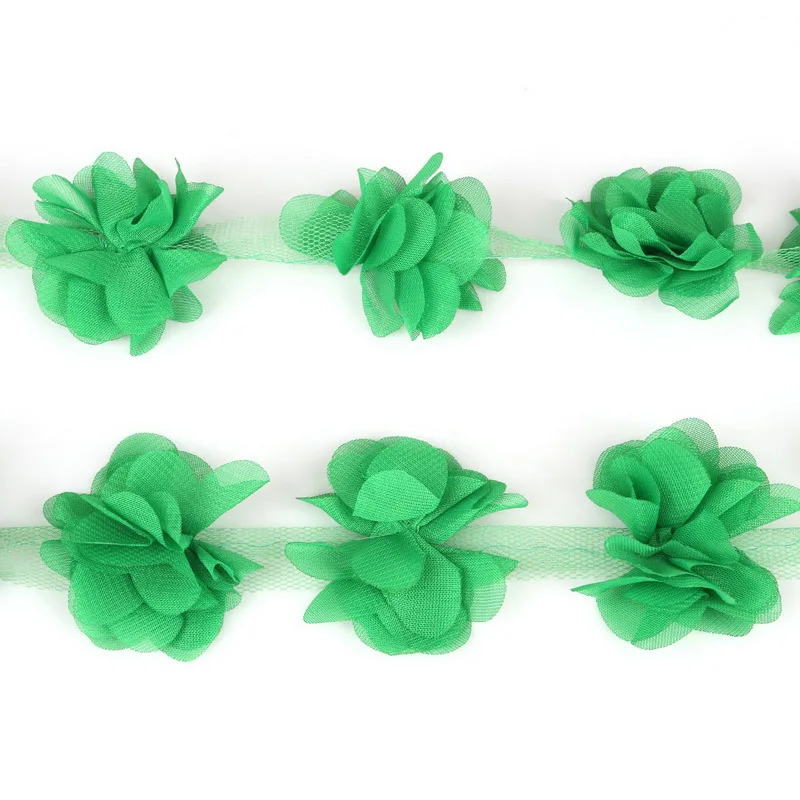 2 ярда/лот около 24 шт. 3D шифон цветы кружево отделка шитье поставки платье украшения кружевная ткань аппликация - Цвет: Green