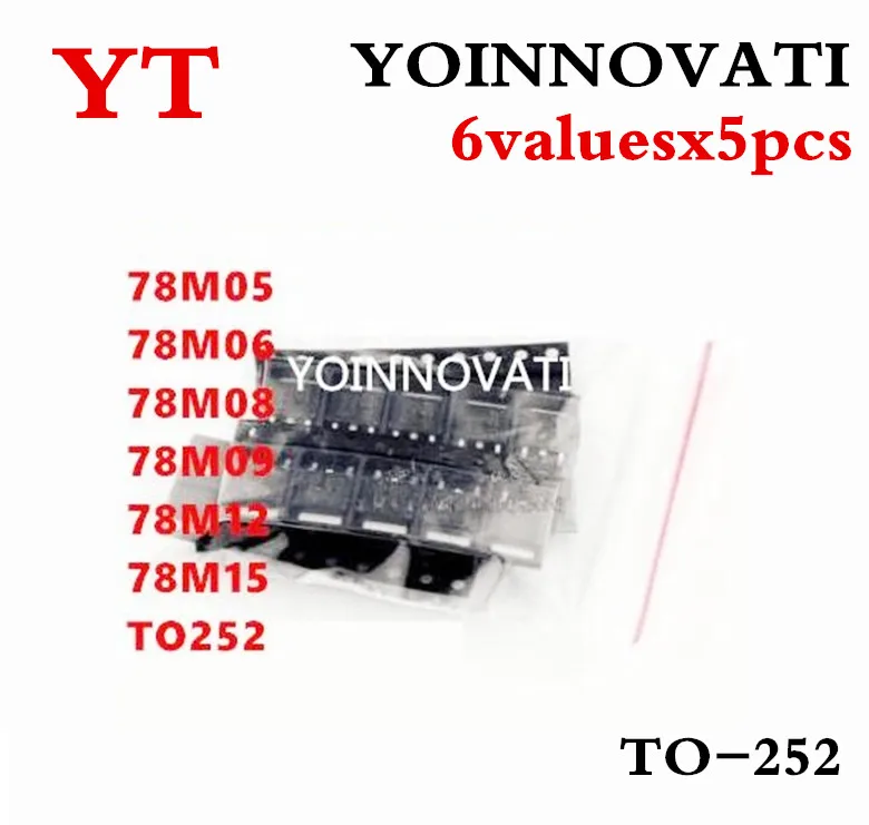 Регулятор напряжения SMD 78M серии 6valuesx5pcs = 30pcs TO-252 Ассорти комплектов 78M05 78M06 78M08 78M09