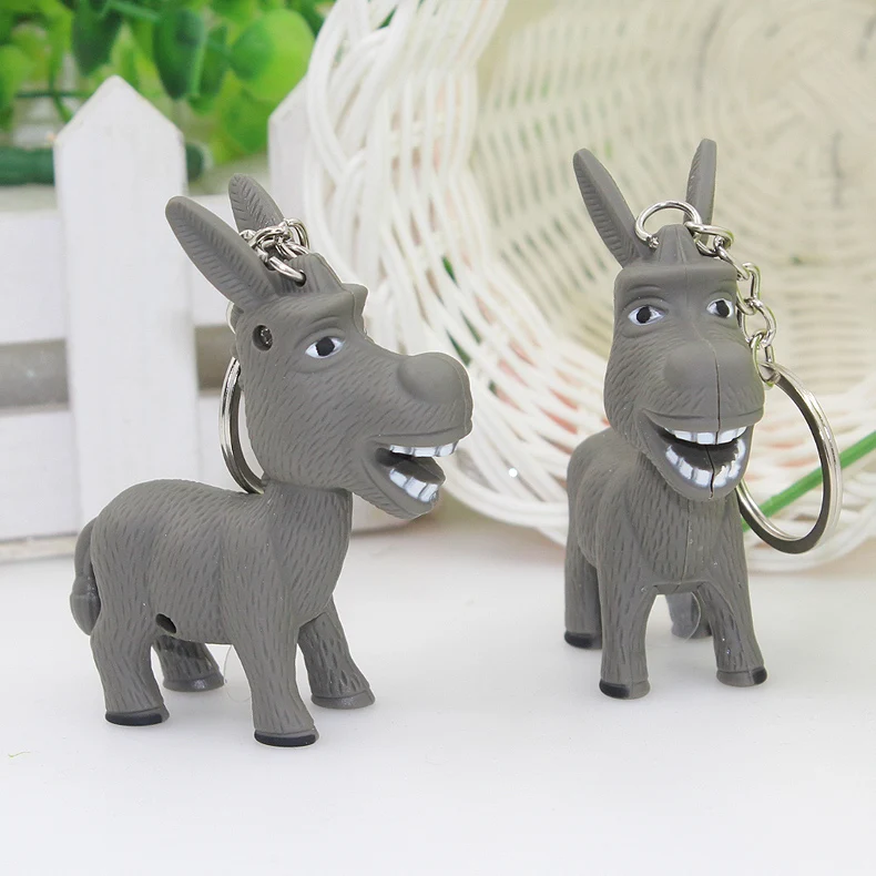 new hot sale creative donkey keychain with Led Flashlight Bag hanging keyring gift for students and women