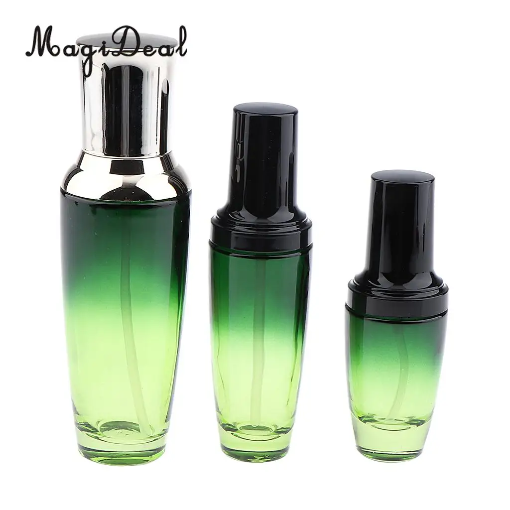 Kesoto 2x Empty Glass Makeup Container Face Cream Jars Pump Bottle Case for Travel