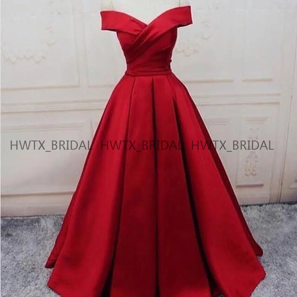 

Red Satin Evening Dress Robe de soiree Off The Shoulder Plus Size Long Formal Evening Dresses 2019 Vestidos de fiesta de noche