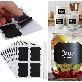 

160pcs Reusable Removable Self-Adhesive Chalkboard Labels Stickers with 1pcs Chalk Marker for Kitchen Spice Jars Glass Bottles