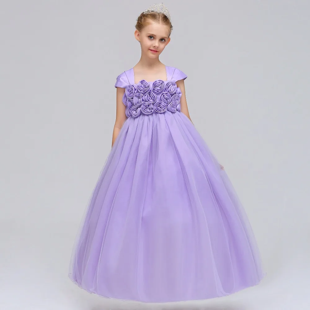 Высокое качество с открытыми плечами для девочек в цветочек праздничное платье принцессы для маленьких девочек Glitz розовый аппликации