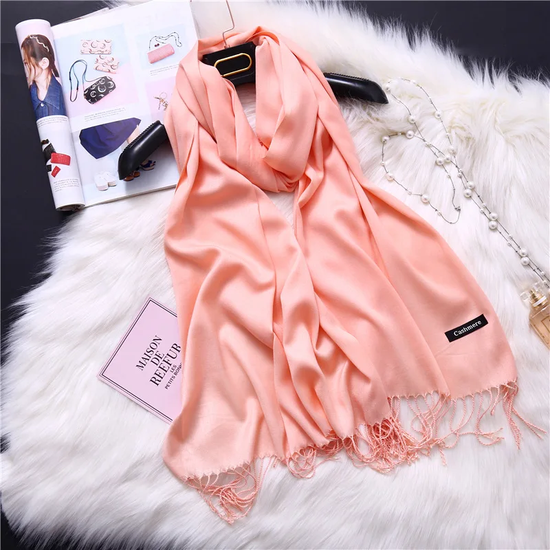 

Fashion spring autumn winter scarves tassel women shawls solid color wraps lady pashmina long cashmere head scarf hijabs stoles