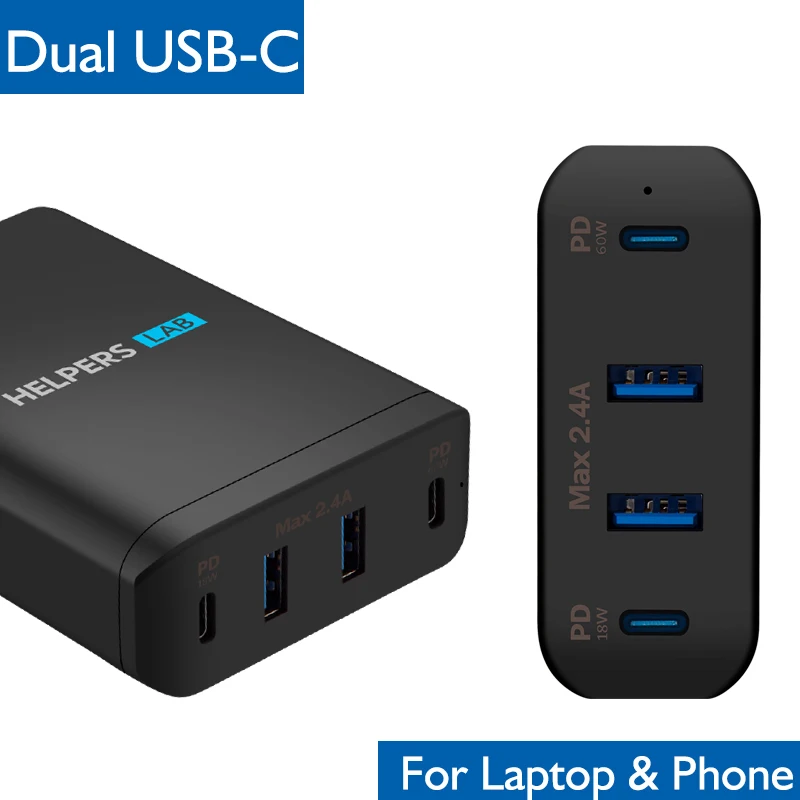 

90W Dual USB Type C Travel Charger Adapter with USB-C PD For Macbook XiaoMi MateBook Dell XPS iPhone XS and most Type-c devices