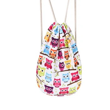

Women Canvas Drawstring Backpack Cute Owl Students School Bagpack Girls Mochila Feminina Spring Travel Sack Bags Drawstring Bag