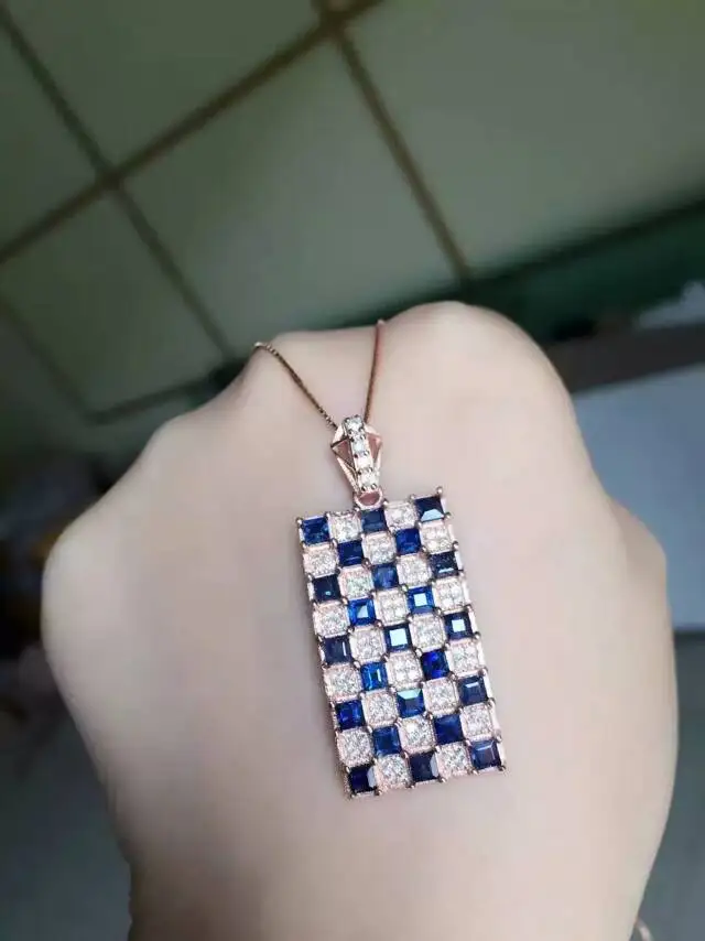 

natural blue sapphire Pendant natural gemstone Elegant Retro square pendant necklace S925 silver women wedding party jewelery