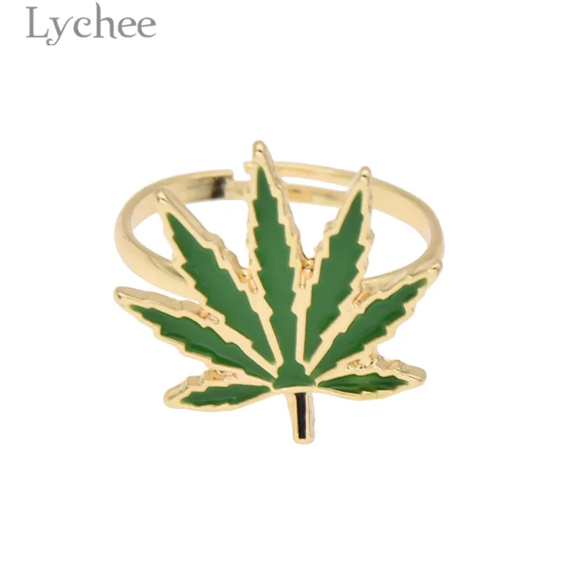 Lychee Трендовое эмалированное кольцо в форме кленового листа из сплава модные