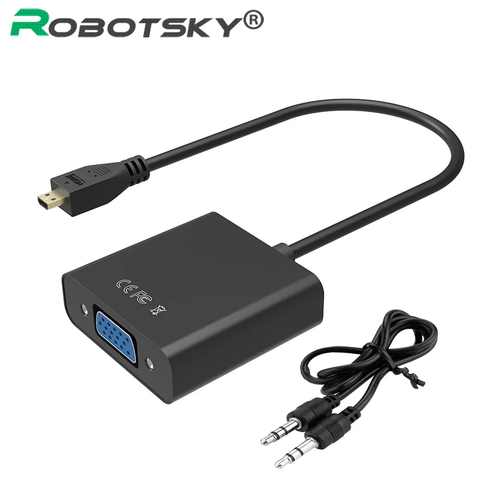 Robotsky 1080P микро HDMI к VGA аудио конвертер адаптер кабель мужчин и женщин для HD HDTV ПК ноутбук xbox PS3 PS4 камера планшет