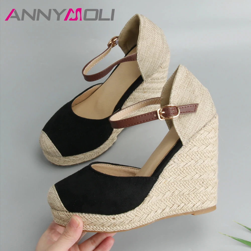ANNYMOLI-zapatos de tacón alto con plataforma para mujer, bohemias con correa en el zapatos de boda, talla rojo, Primavera - AliExpress Calzado