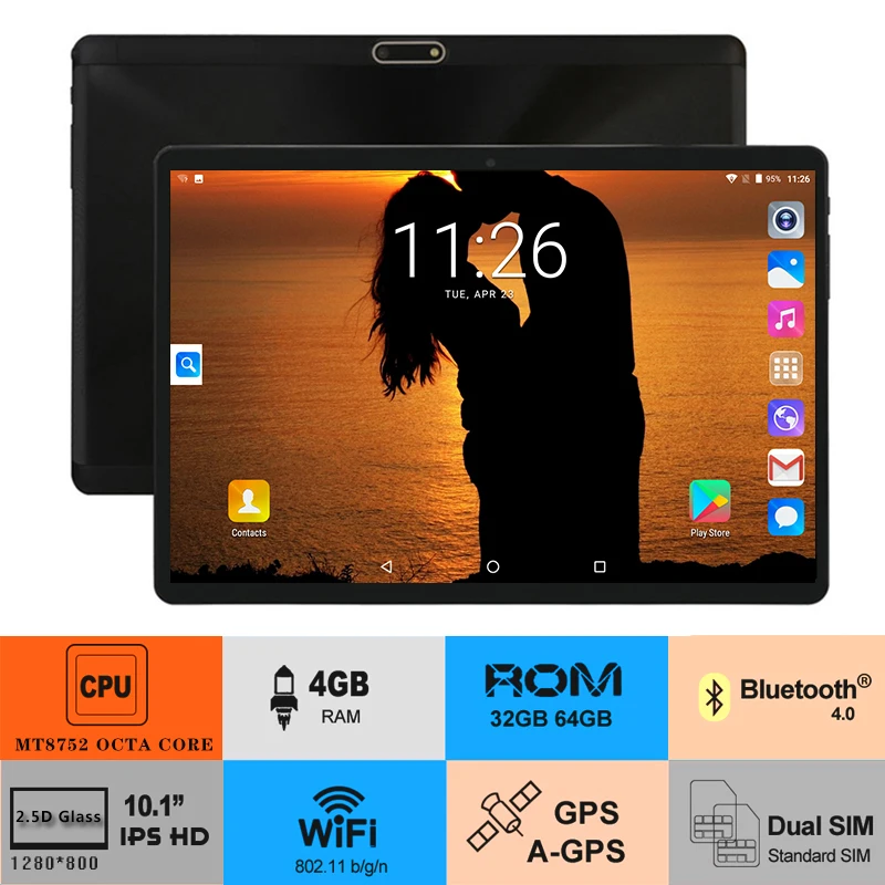 Планшет с восьмиядерным процессором MT8752 ОЗУ 4 Гб ПЗУ 64 ГБ 1280x800 IPS Android 8 0 10 1 дюйма 2019