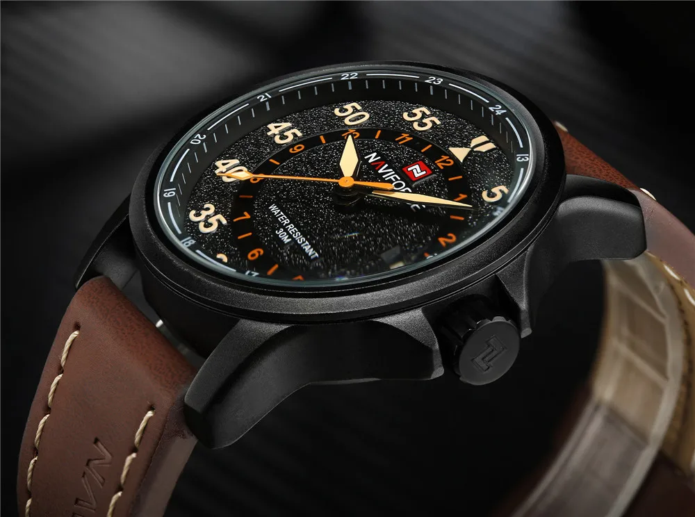 Новинка NAVIFORCE роскошный бренд кожаный ремешок аналоговые Мужские кварцевые часы