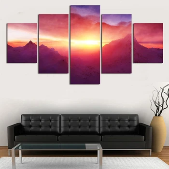 

5 Panel Beautiful Sun Watery City Large HD Picture Modern Home Wall Decor Canvas Print Painting For House Decorate