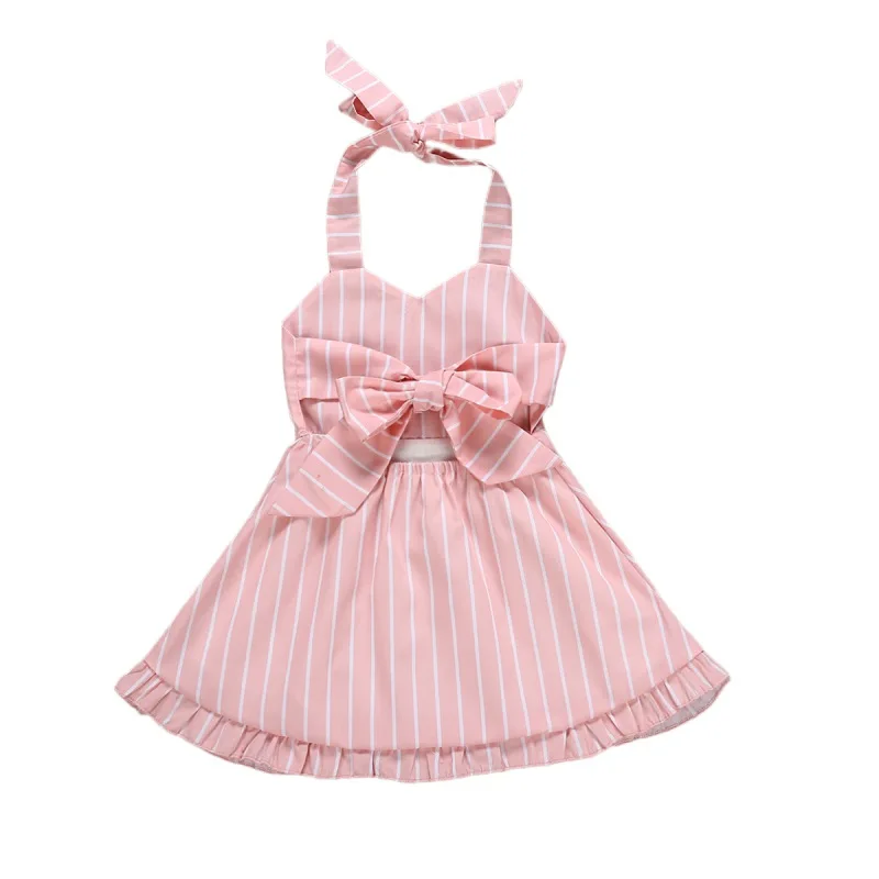 

Summer Kids Girls Casual Sleeveless Striped Pattern Dress Backless Design Costume Baby Children Sundress