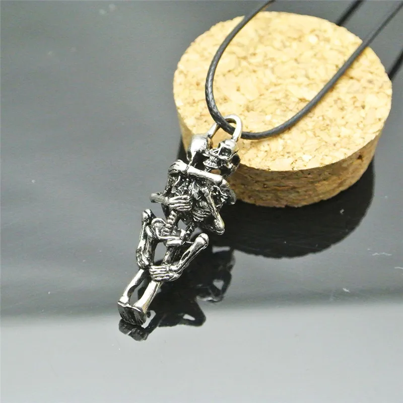 

1Pc Punk Stylist Men Infinity Tibet Silver Stainless Steel Skeleton Pattern Skull Pendant Chain Statement Necklace Jewelry Gift