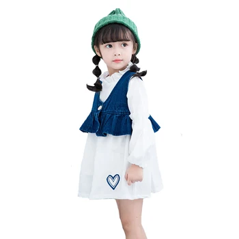 

Autumn Children Dress Set Girls Denim Vest+cotton Dress 2PCS Suit Baby Clothes for 3Y-10Y