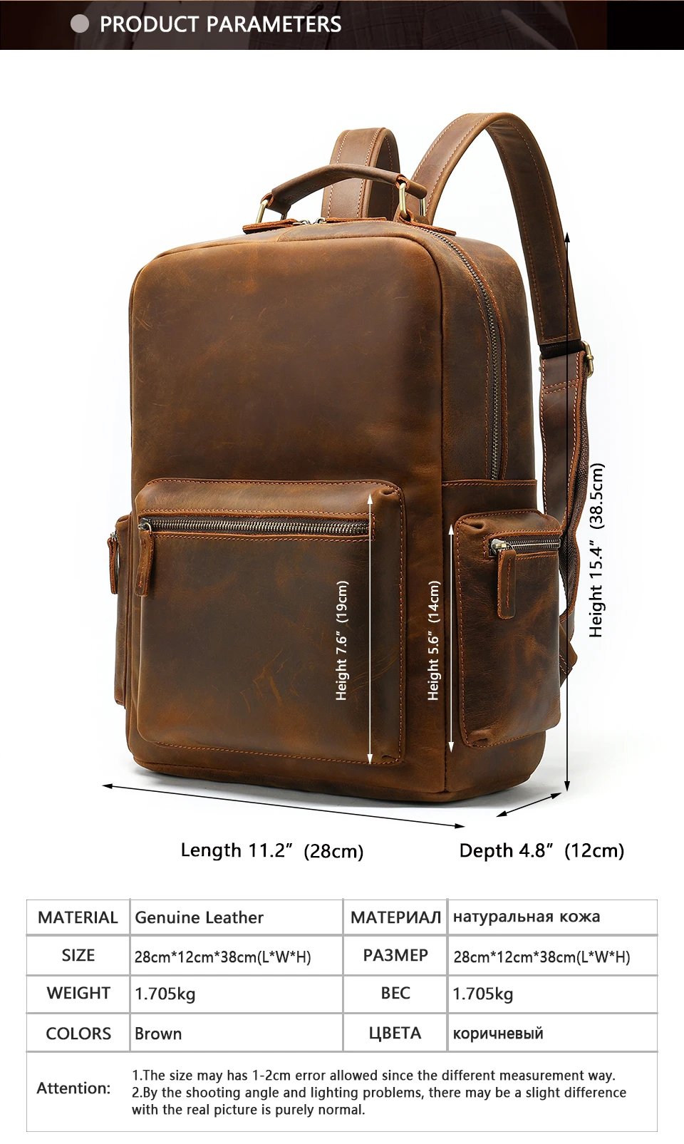 2 Crazy Horse Leather Backpack Men Backpacks Casual Daypacks Leather Laptop Bag 14 inch Men's Travel Shoulder Bags Male Bag