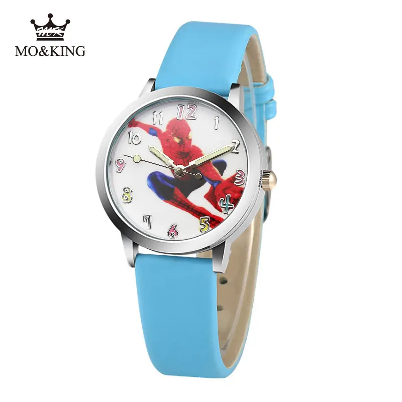 Новый модный бренд мультфильм Человек-паук милые детские кварцевые часы для девочек для парней кожаный браслет наручные часы