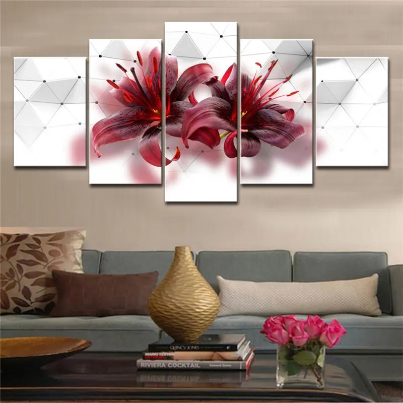 5 Pieces Colorful Blossom Canvas Painting Modern Home Decor Simple Elegant Flowers Wall Art Poster for Living Room | Дом и сад