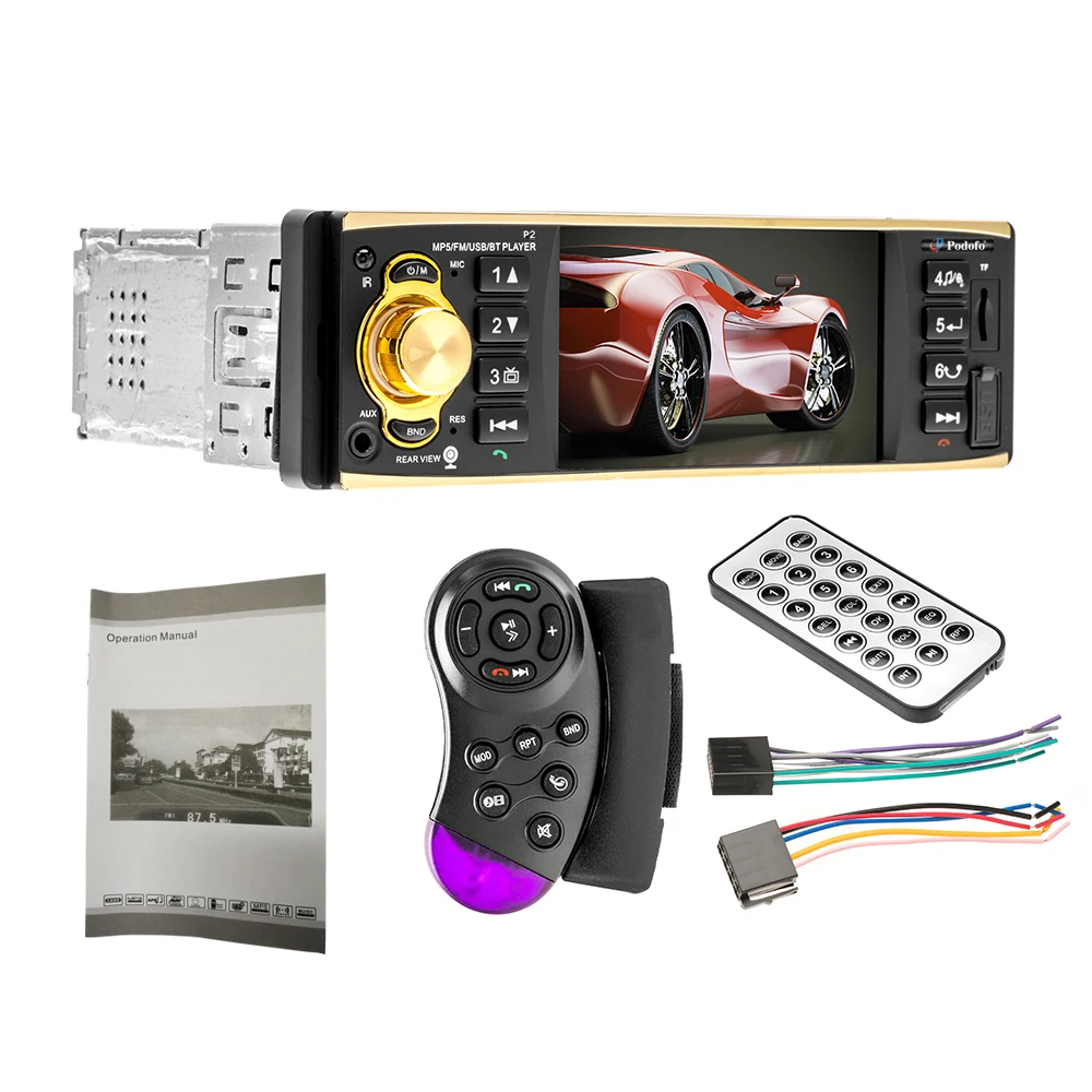 Podofo 4019B Автомагнитола 4,1 дюймов 12 в 1 Din Авто Аудио Стерео Bluetooth 2,0 USB AUX FM радио тюнер Поддержка камеры заднего вида плеер