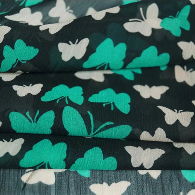 Шифоновый принт креп материал поли DIY Ткань Бабочка летняя ткань для платья блузка шарф квалификация